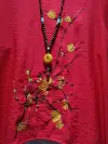 Business women's clothing with a large round neck embroidered with golden flowers in bright red Specification image